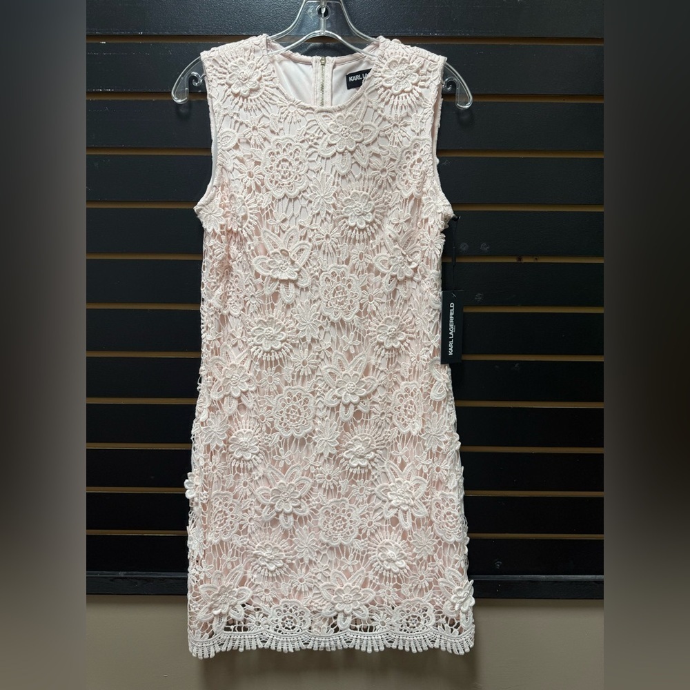 NWT Karl Lagerfeld Paris Blush Lace Sheath Dress Size 4 Floral Overlay